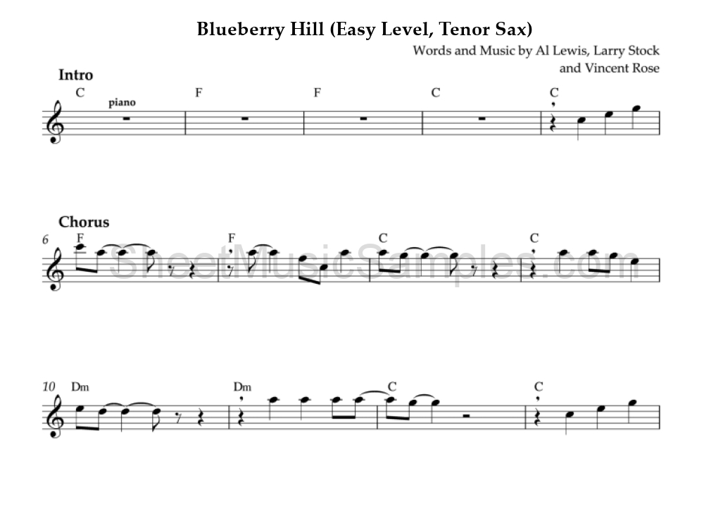 Blueberry Hill (Easy Level, Tenor Sax)