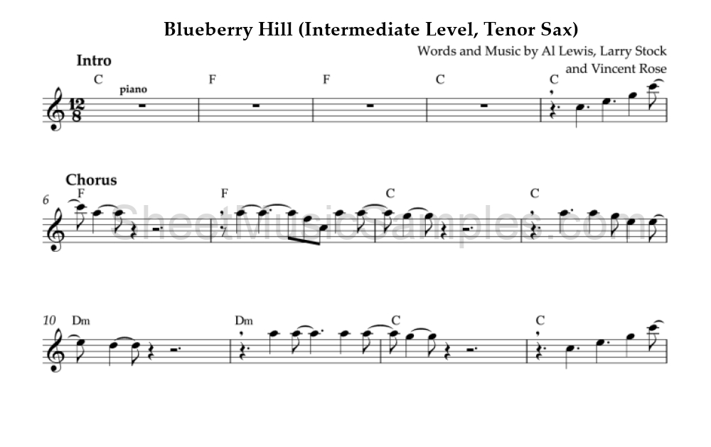 Blueberry Hill (Intermediate Level, Tenor Sax)