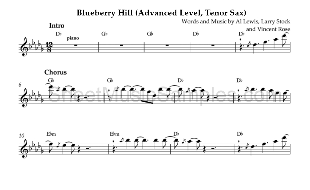 Blueberry Hill (Advanced Level, Tenor Sax)