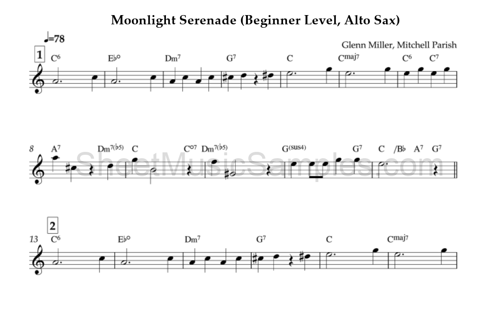 Moonlight Serenade (Beginner Level, Alto Sax)