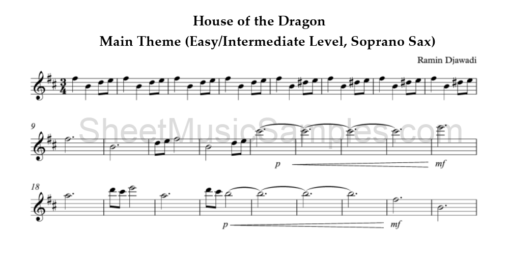 House of the Dragon - Main Theme (Easy/Intermediate Level, Soprano Sax)