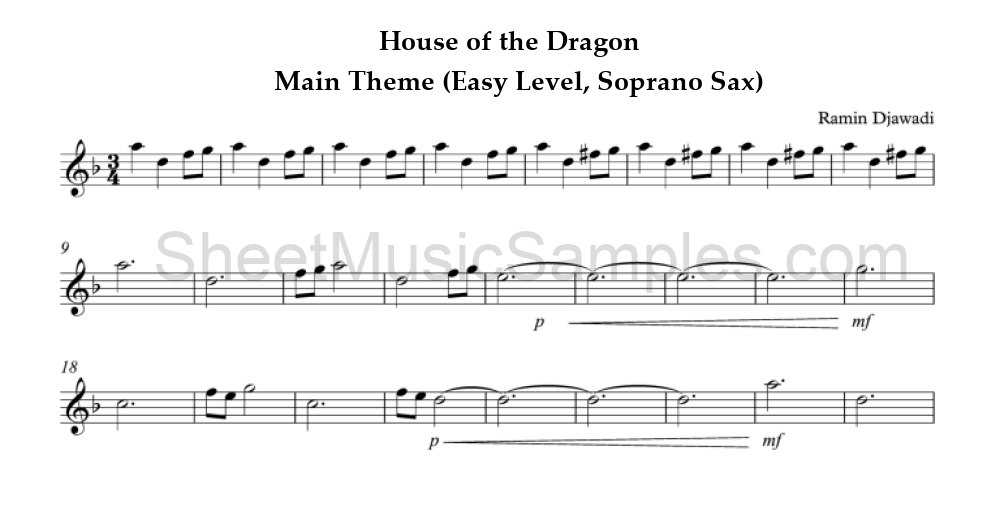 House of the Dragon - Main Theme (Easy Level, Soprano Sax)