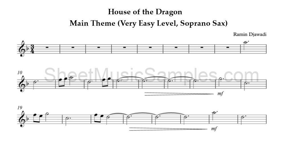 House of the Dragon - Main Theme (Very Easy Level, Soprano Sax)