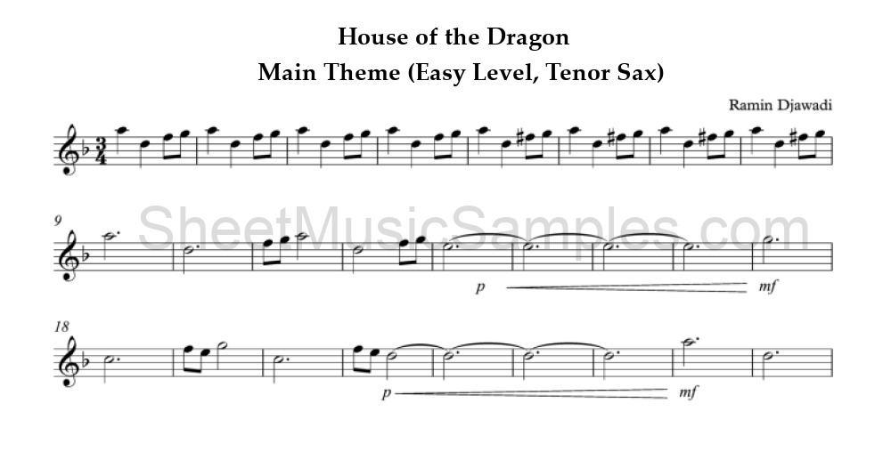 House of the Dragon - Main Theme (Easy Level, Tenor Sax)