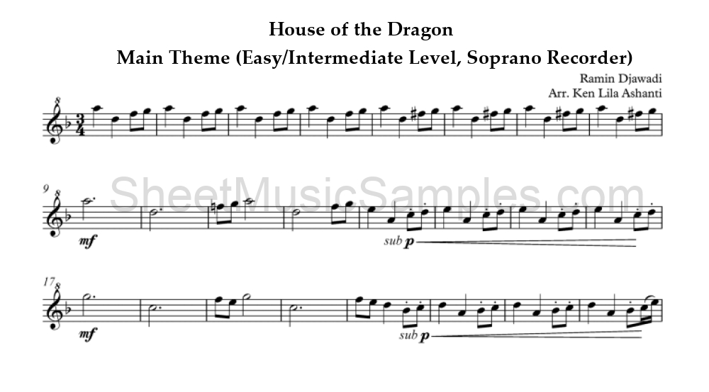 House of the Dragon - Main Theme (Easy/Intermediate Level, Soprano Recorder)