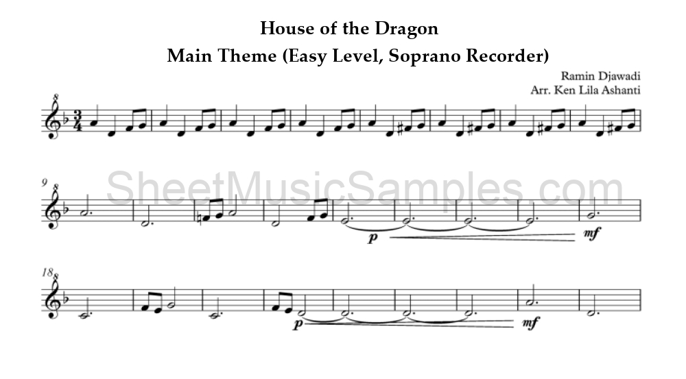 House of the Dragon - Main Theme (Easy Level, Soprano Recorder)