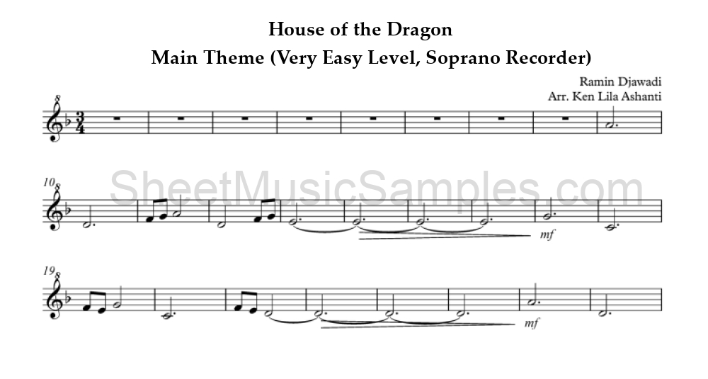 House of the Dragon - Main Theme (Very Easy Level, Soprano Recorder)