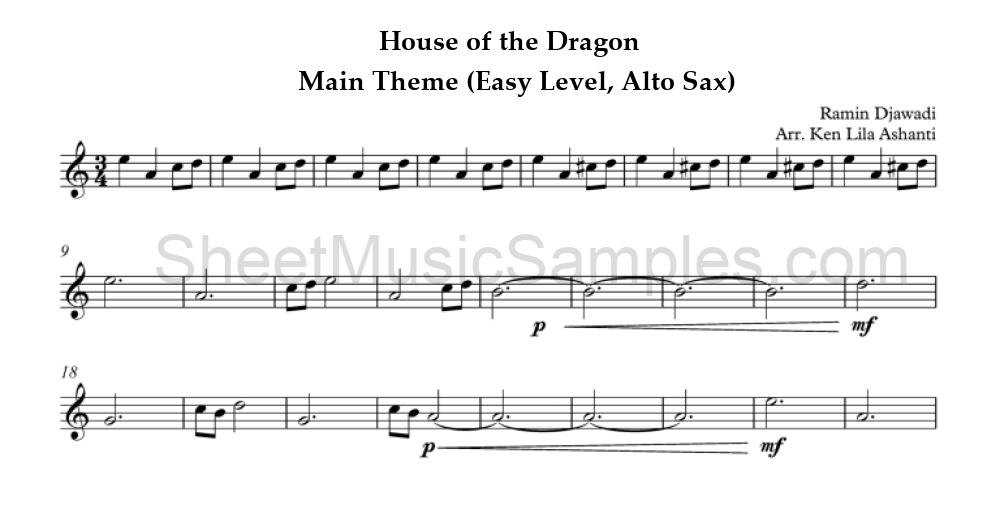 House of the Dragon - Main Theme (Easy Level, Alto Sax)