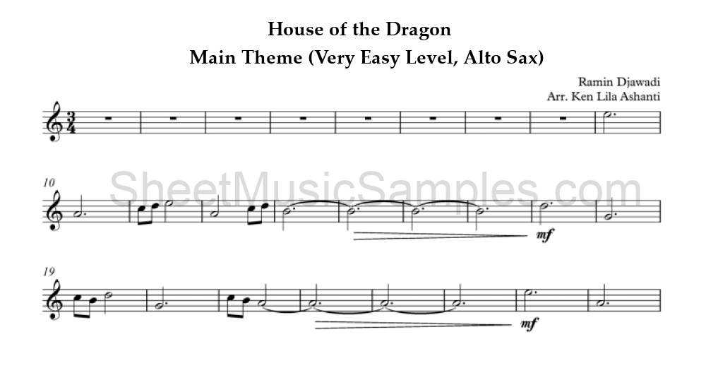 House of the Dragon - Main Theme (Very Easy Level, Alto Sax)