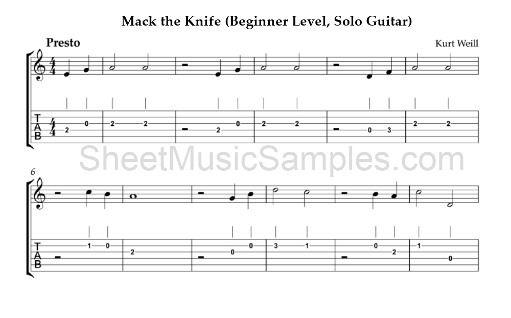 Mack the Knife (Beginner Level, Solo Guitar)