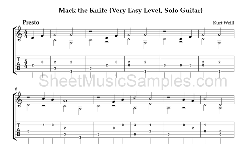 Mack the Knife (Very Easy Level, Solo Guitar)