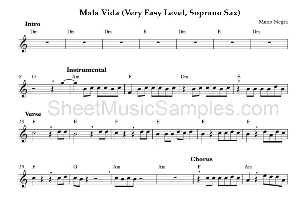 Mala Vida (Very Easy Level, Soprano Sax)