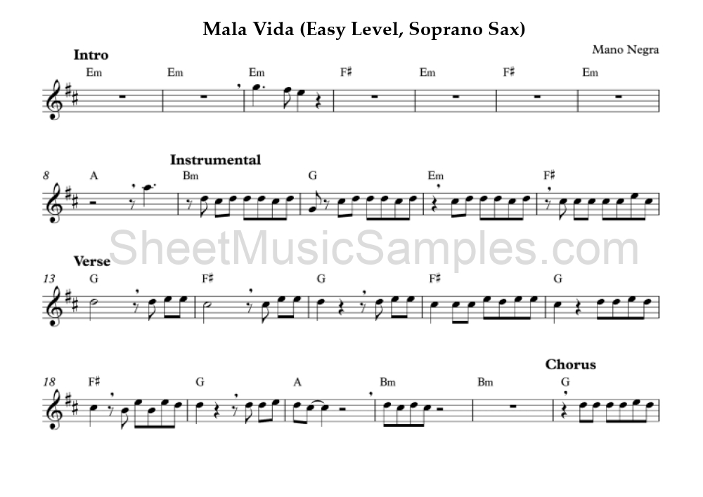 Mala Vida (Easy Level, Soprano Sax)