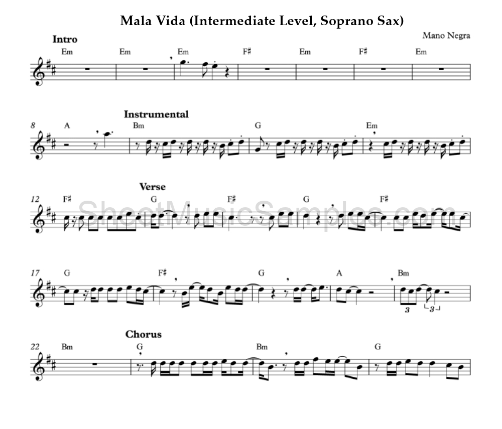 Mala Vida (Intermediate Level, Soprano Sax)