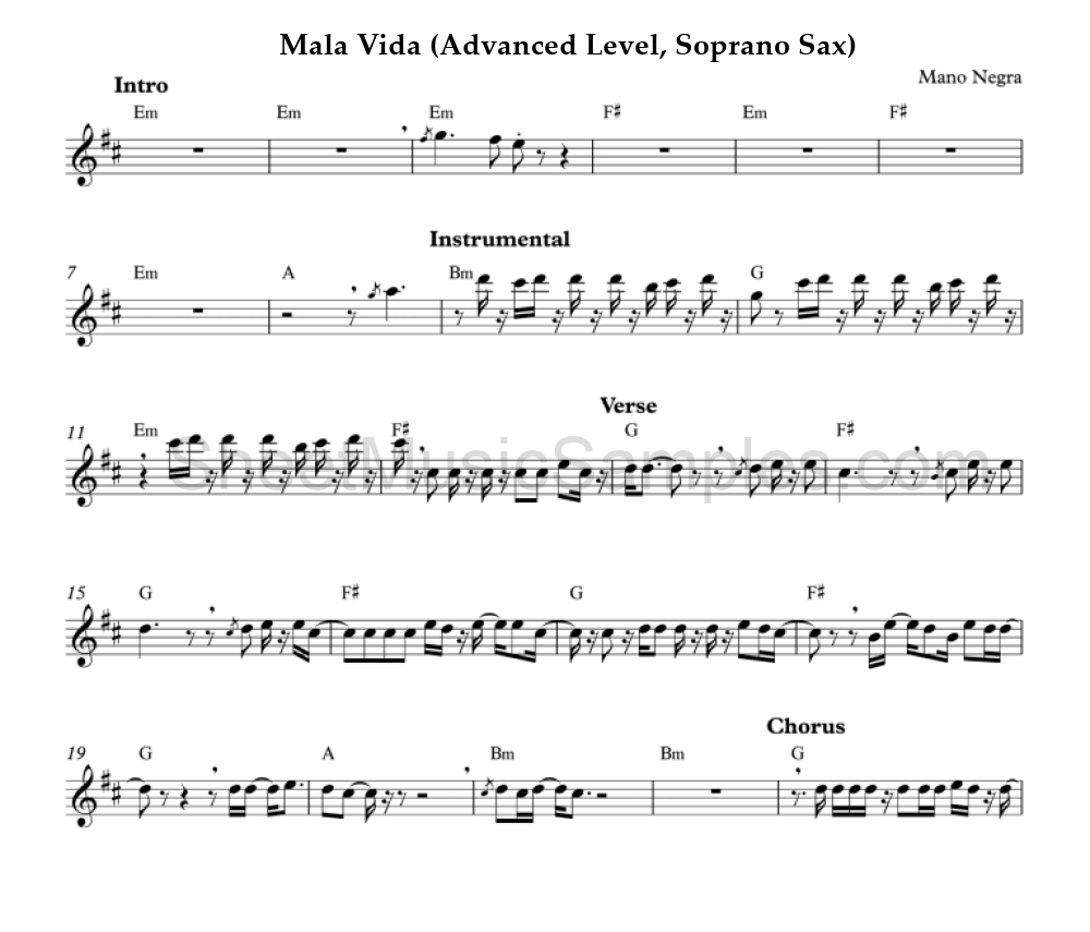 Mala Vida (Advanced Level, Soprano Sax)