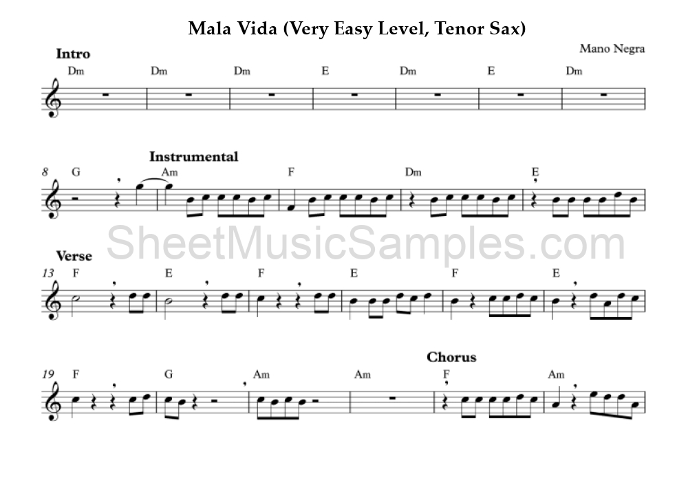 Mala Vida (Very Easy Level, Tenor Sax)