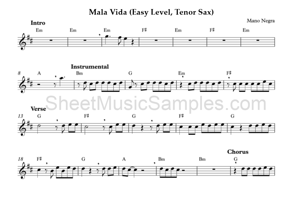 Mala Vida (Easy Level, Tenor Sax)