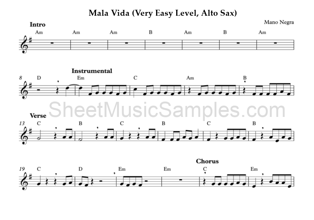 Mala Vida (Very Easy Level, Alto Sax)