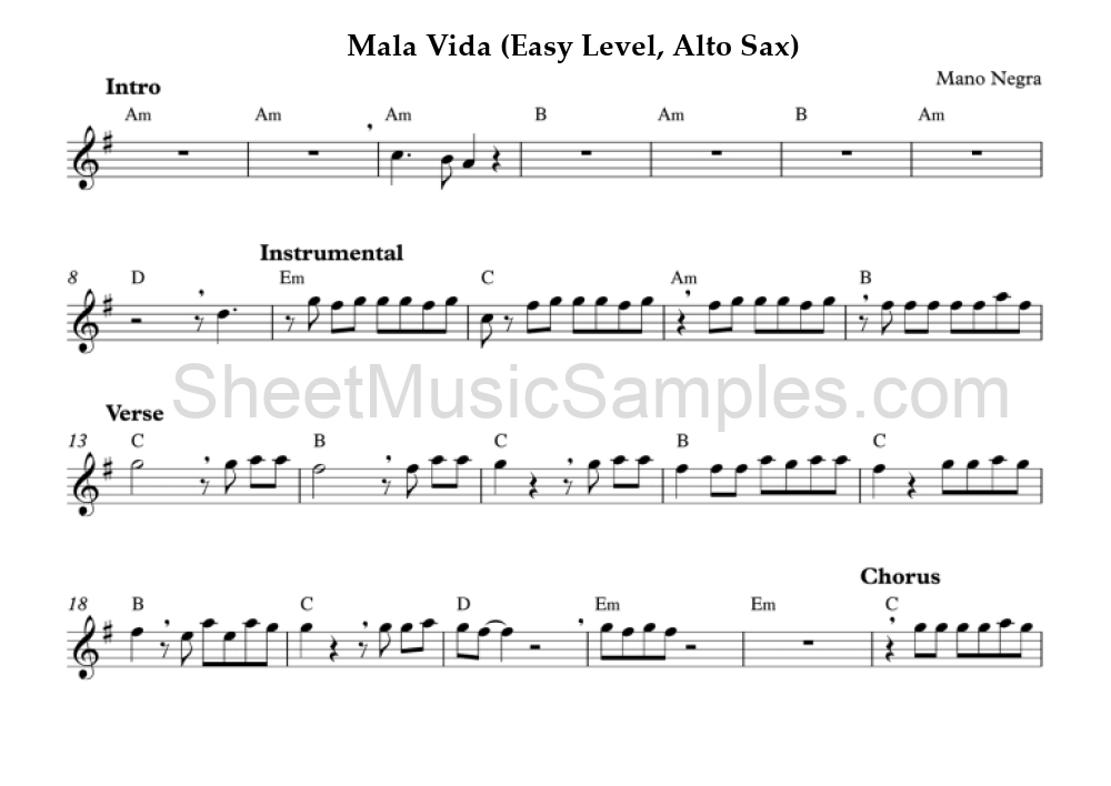 Mala Vida (Easy Level, Alto Sax)