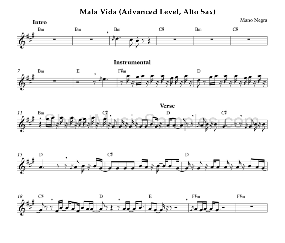 Mala Vida (Advanced Level, Alto Sax)