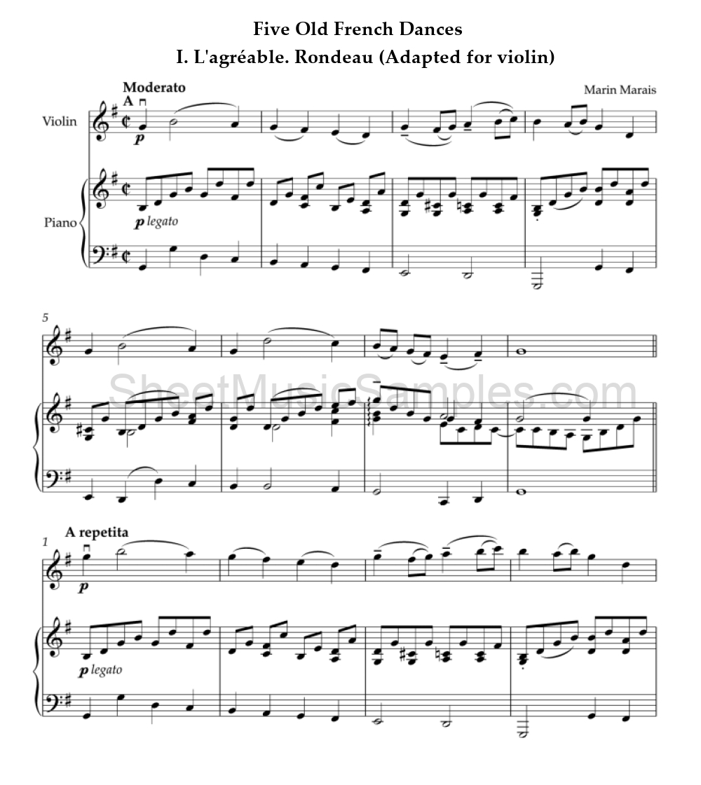 Five Old French Dances - I. L'agréable. Rondeau (Adapted for violin)