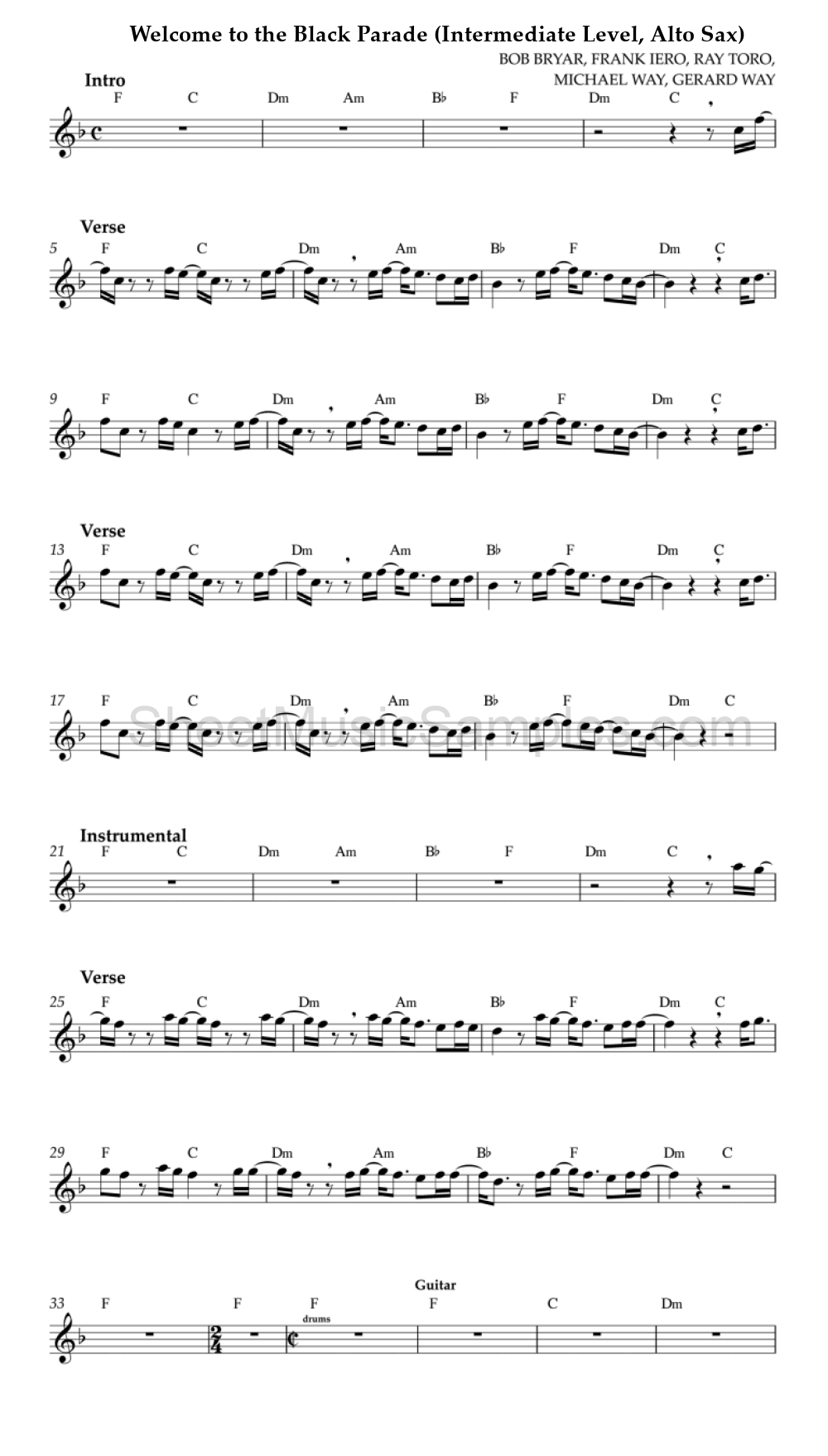 Welcome to the Black Parade (Intermediate Level, Alto Sax)