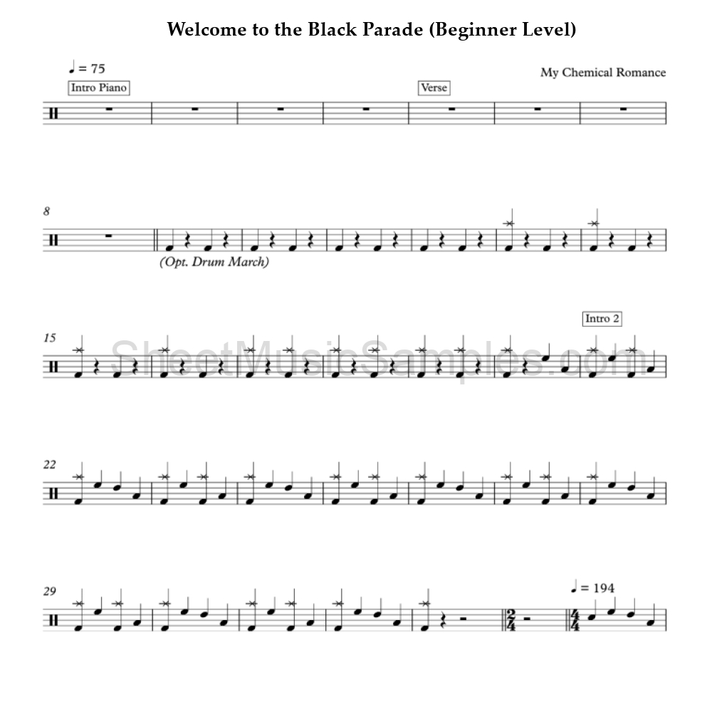 Welcome to the Black Parade (Beginner Level)