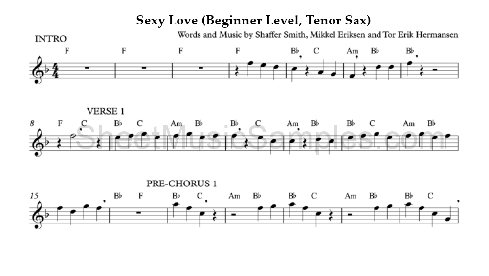 Sexy Love (Beginner Level, Tenor Sax)