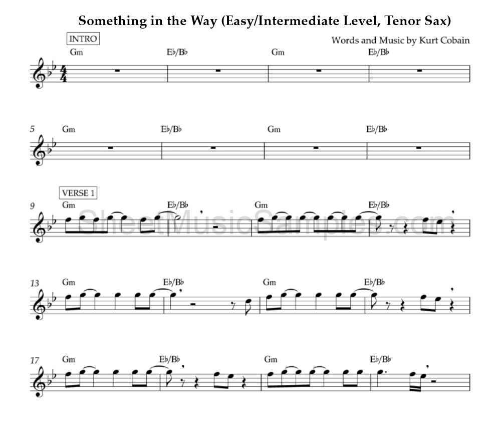 Something in the Way (Easy/Intermediate Level, Tenor Sax)