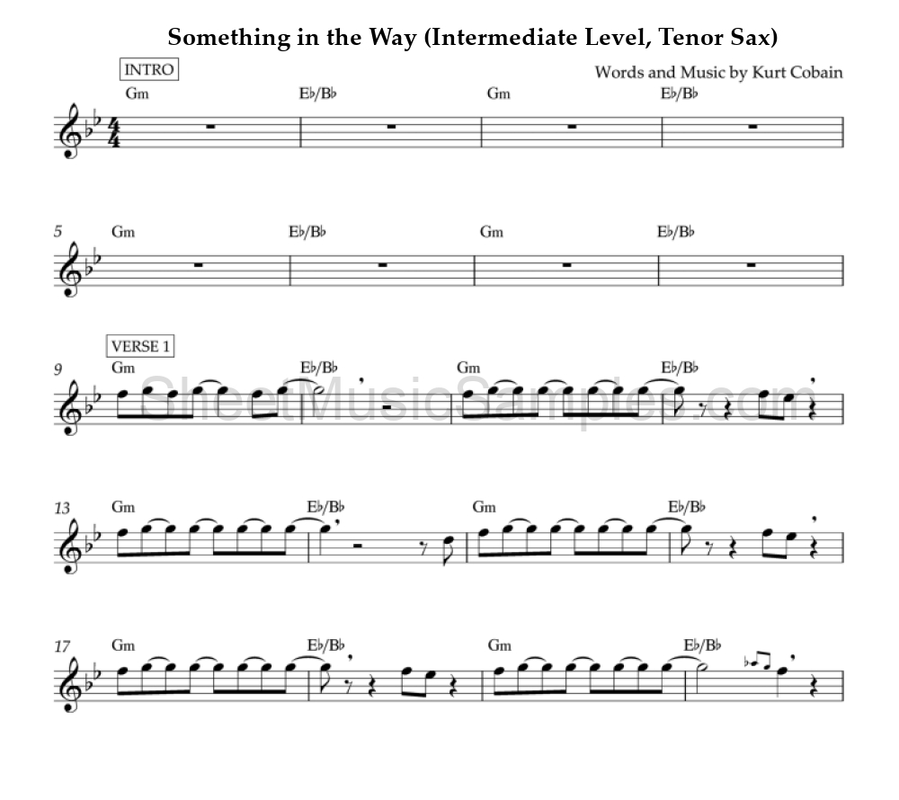 Something in the Way (Intermediate Level, Tenor Sax)