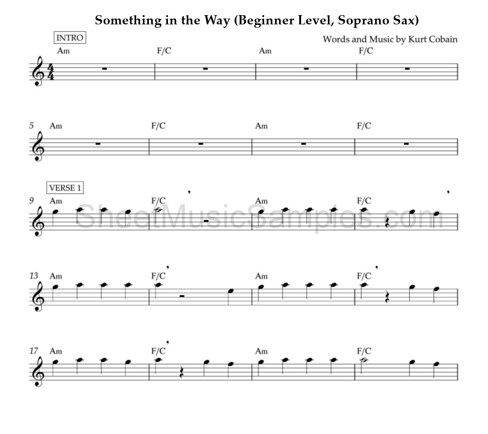 Something in the Way (Beginner Level, Soprano Sax)