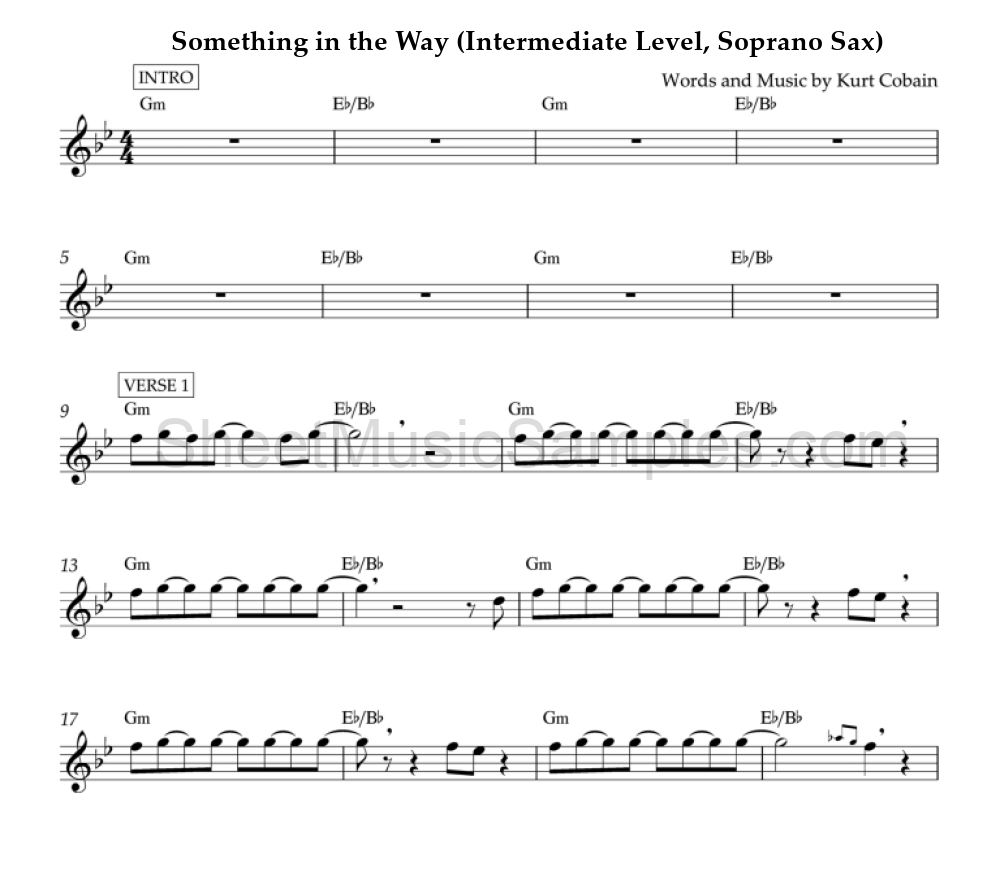 Something in the Way (Intermediate Level, Soprano Sax)