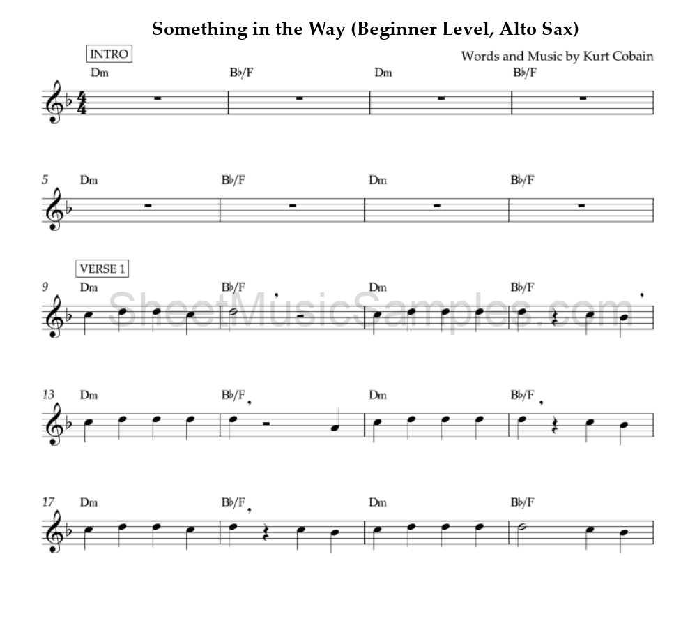 Something in the Way (Beginner Level, Alto Sax)