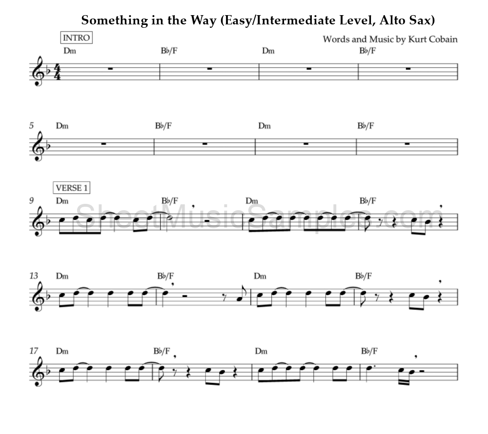 Something in the Way (Easy/Intermediate Level, Alto Sax)