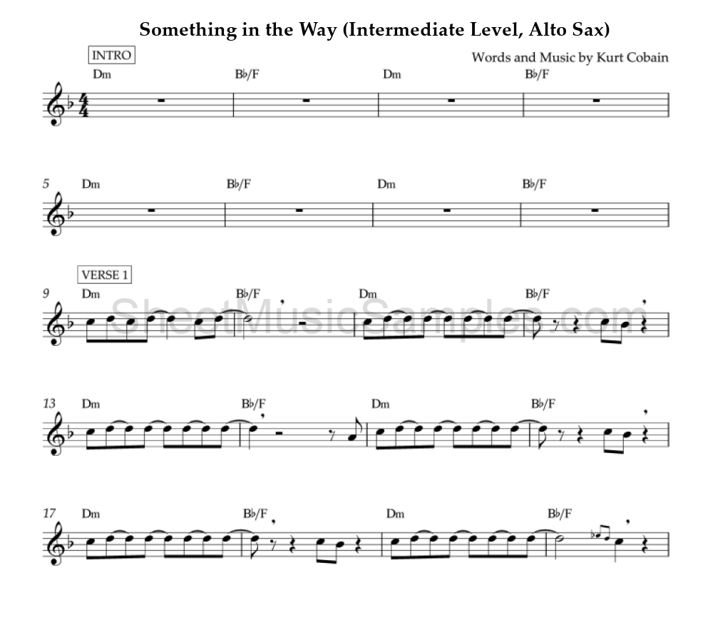 Something in the Way (Intermediate Level, Alto Sax)