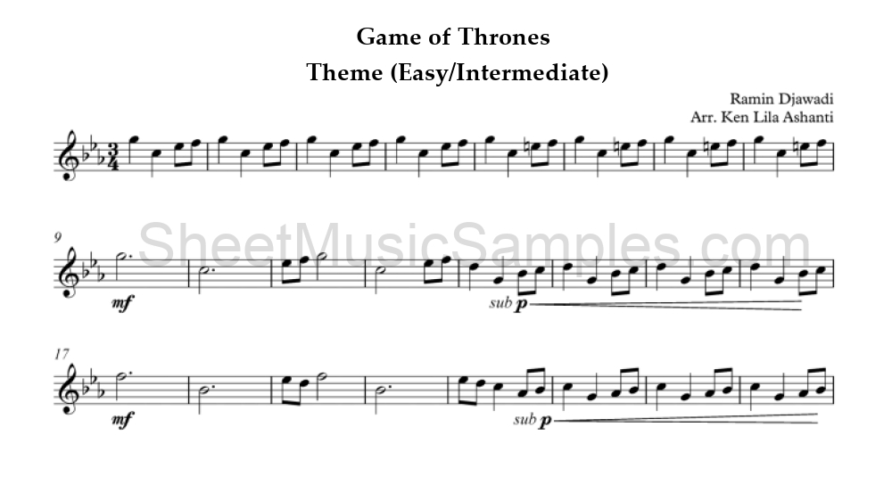 Game of Thrones - Theme (Easy/Intermediate)