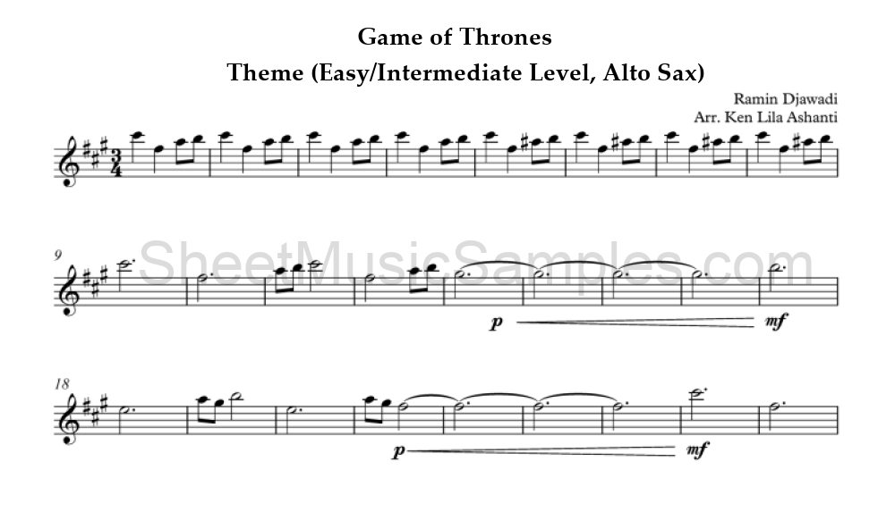 Game of Thrones - Theme (Easy/Intermediate Level, Alto Sax)