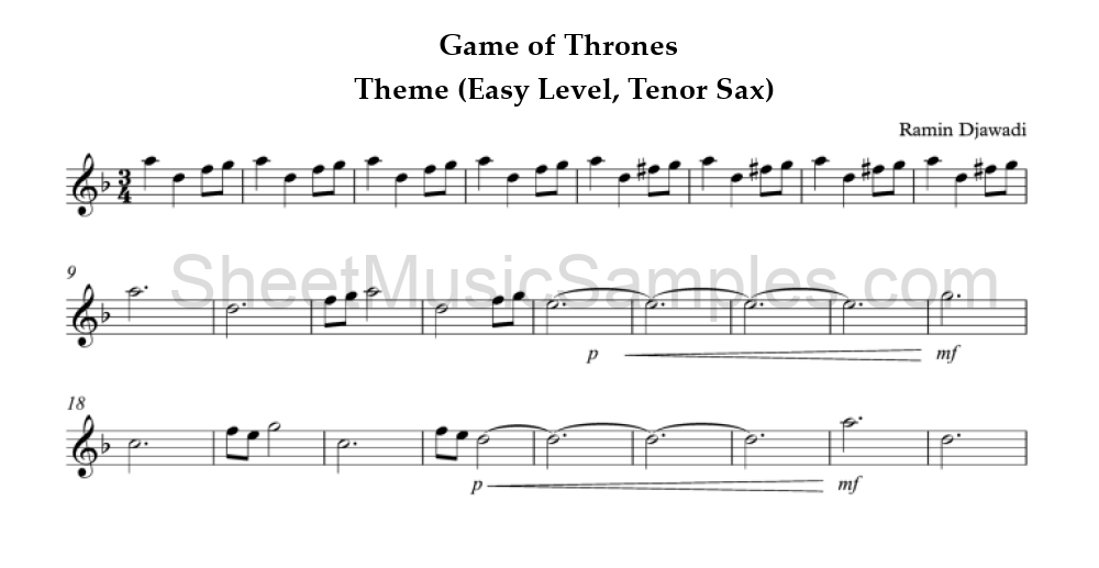 Game of Thrones - Theme (Easy Level, Tenor Sax)