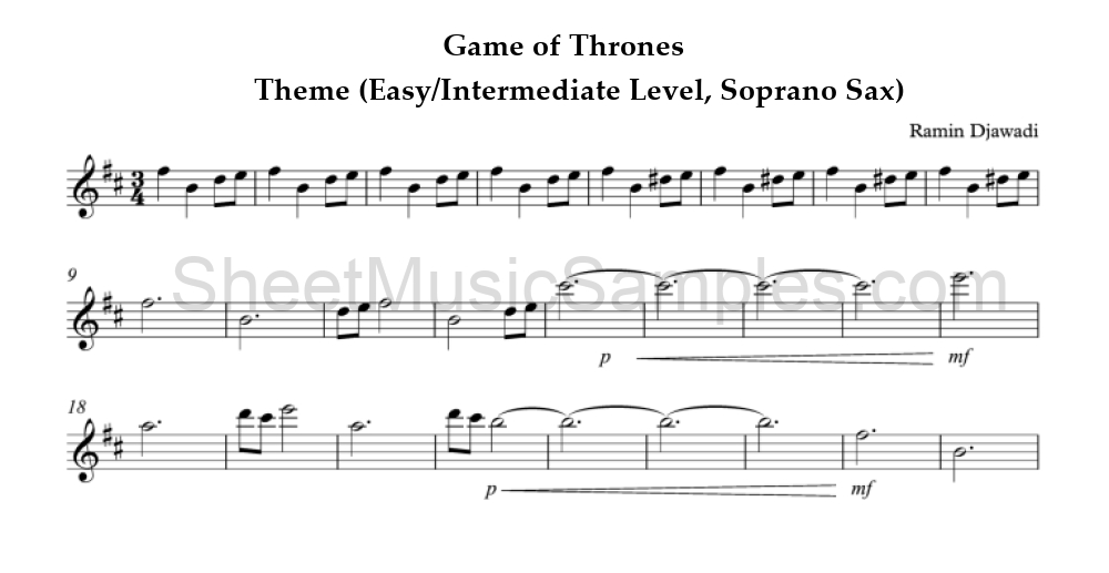 Game of Thrones - Theme (Easy/Intermediate Level, Soprano Sax)