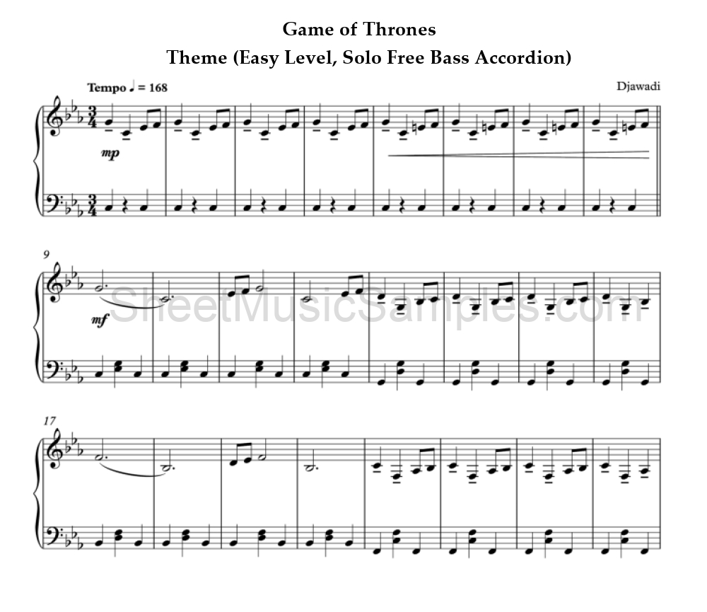 Game of Thrones - Theme (Easy Level, Solo Free Bass Accordion)