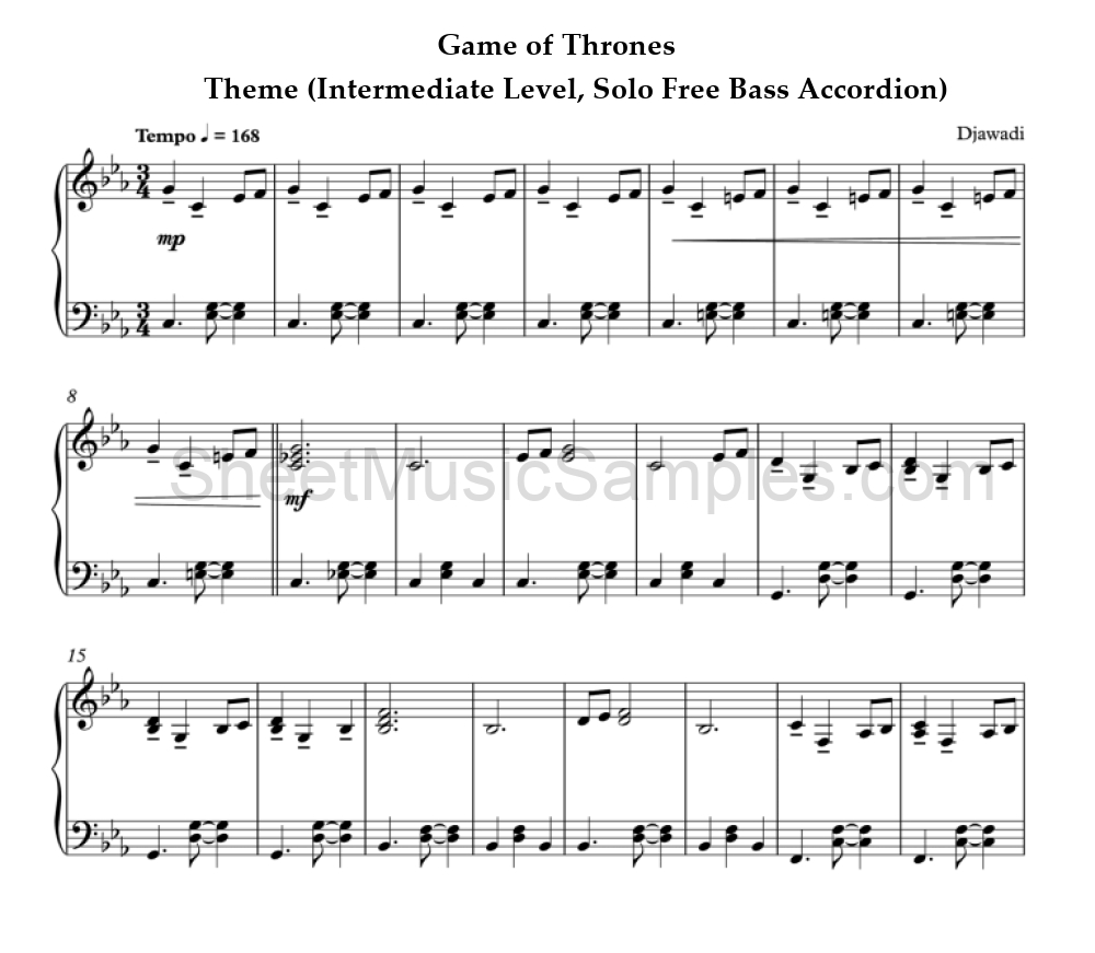 Game of Thrones - Theme (Intermediate Level, Solo Free Bass Accordion)