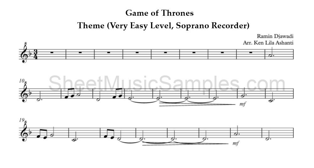 Game of Thrones - Theme (Very Easy Level, Soprano Recorder)