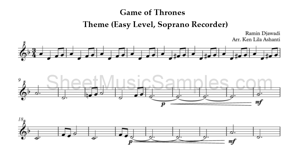 Game of Thrones - Theme (Easy Level, Soprano Recorder)