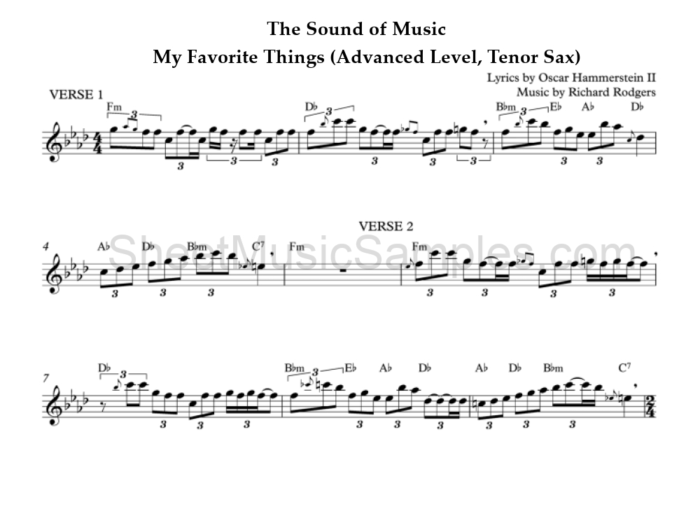 The Sound of Music - My Favorite Things (Advanced Level, Tenor Sax)