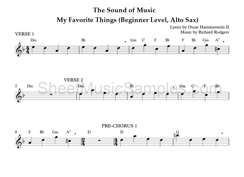 The Sound of Music - My Favorite Things (Beginner Level, Alto Sax)