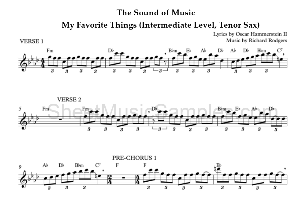 The Sound of Music - My Favorite Things (Intermediate Level, Tenor Sax)