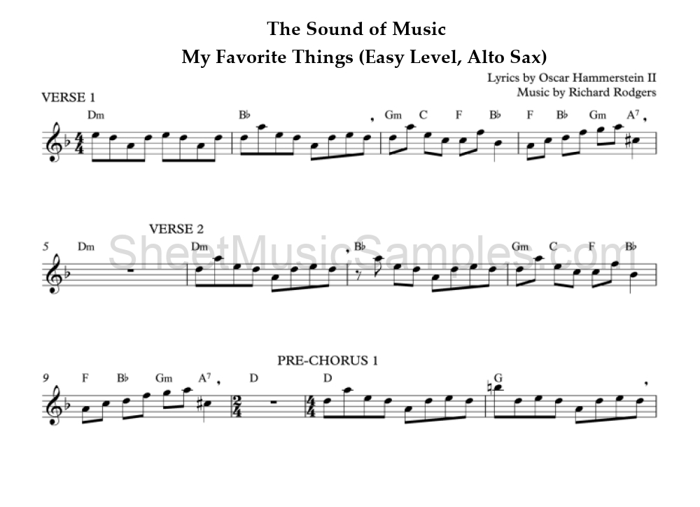 The Sound of Music - My Favorite Things (Easy Level, Alto Sax)