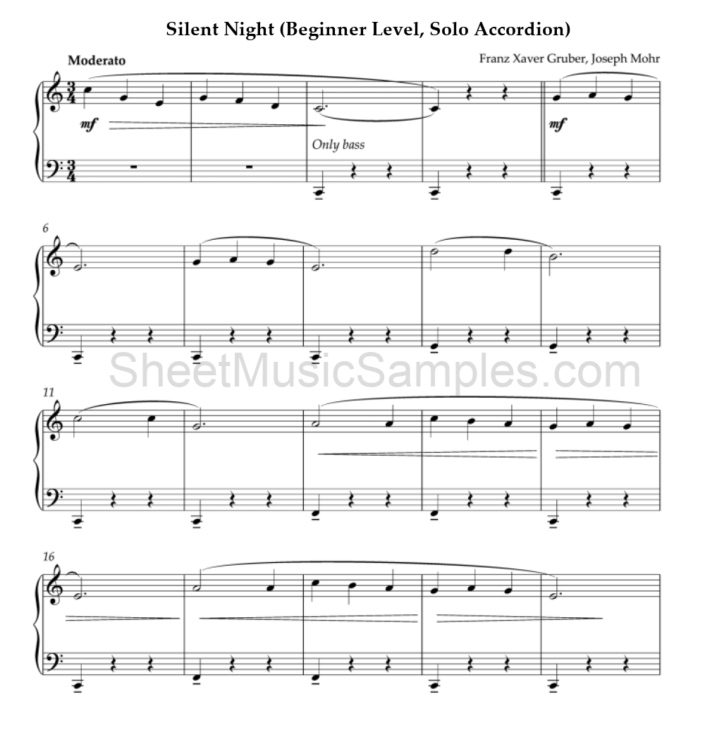 Silent Night (Beginner Level, Solo Accordion)