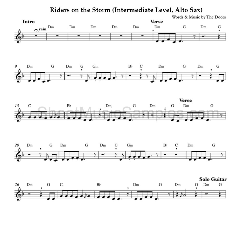 Riders on the Storm (Intermediate Level, Alto Sax)