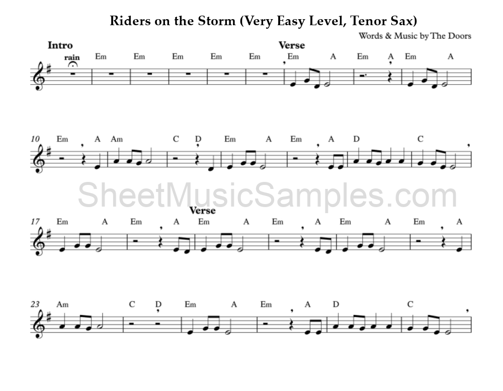 Riders on the Storm (Very Easy Level, Tenor Sax)